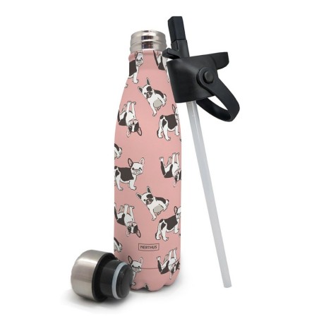 Stainless steel double wall bottle. With pajita plug + steel cap: dogs