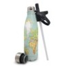 Stainless steel double wall bottle. With straw plug + steel cap: map