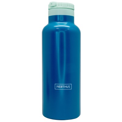 Botella Sport Termo Doble Pared para fríos y Calientes con Tapón Pajita, Azul Metal